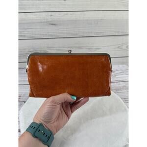 Hobo Leather Y2K Clutch Kisslock Wallet Bag Orange Brown